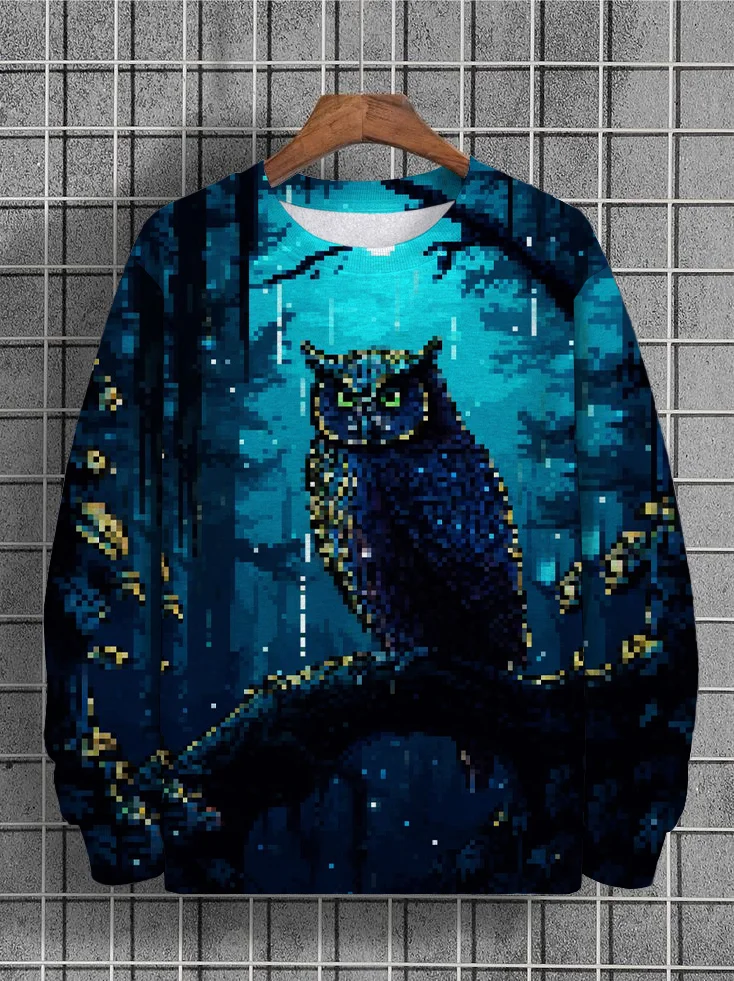 Men's Owl Jungle Owlet Pixel Art Print Retro Sweatshirt