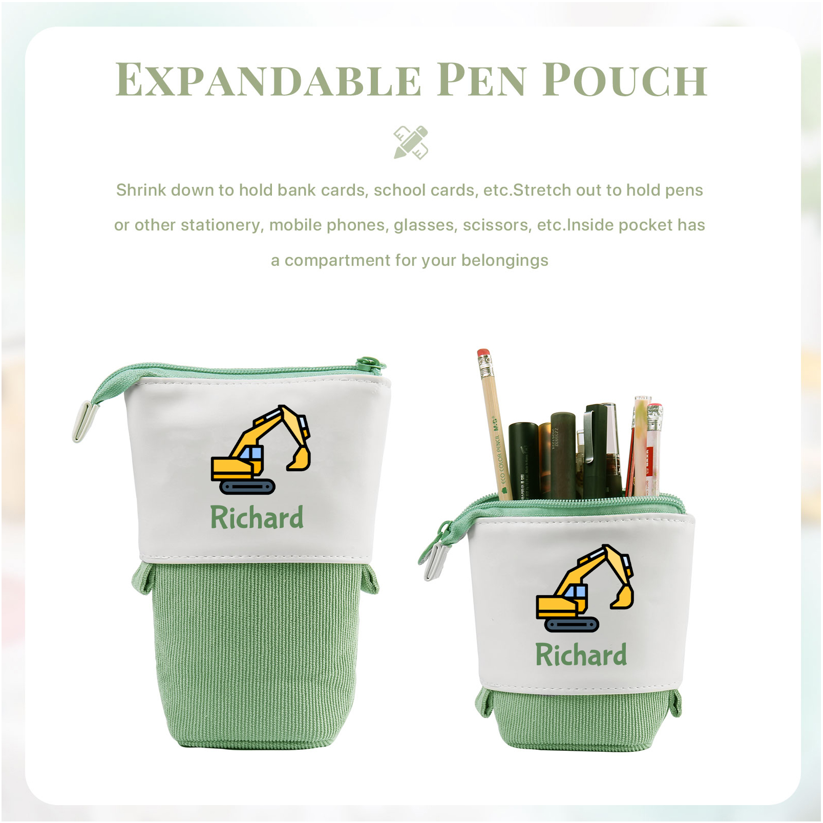 Personalised Pencil Case Custom Name & Vehicle Pattern Pen Pouch Back To School Gift for Sons Daughters-Jessemade AU