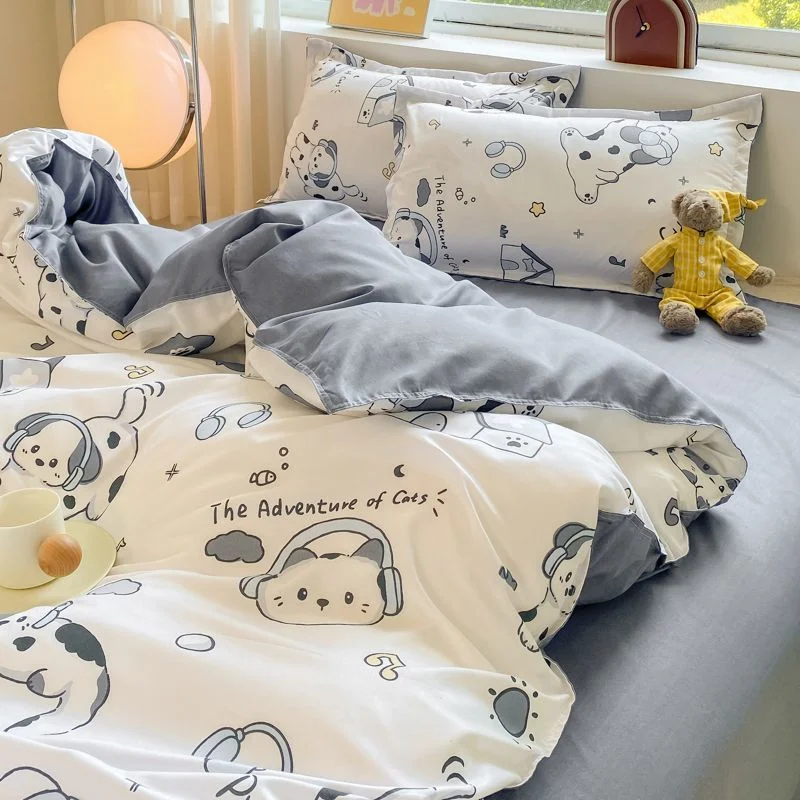Aonga Cute Cartoon Duvet Cover Set Kids Adult Twin Queen Size Girls Boys Flat Sheet Pillowcase No Filler Soft Home Decor Bedding Set aonga