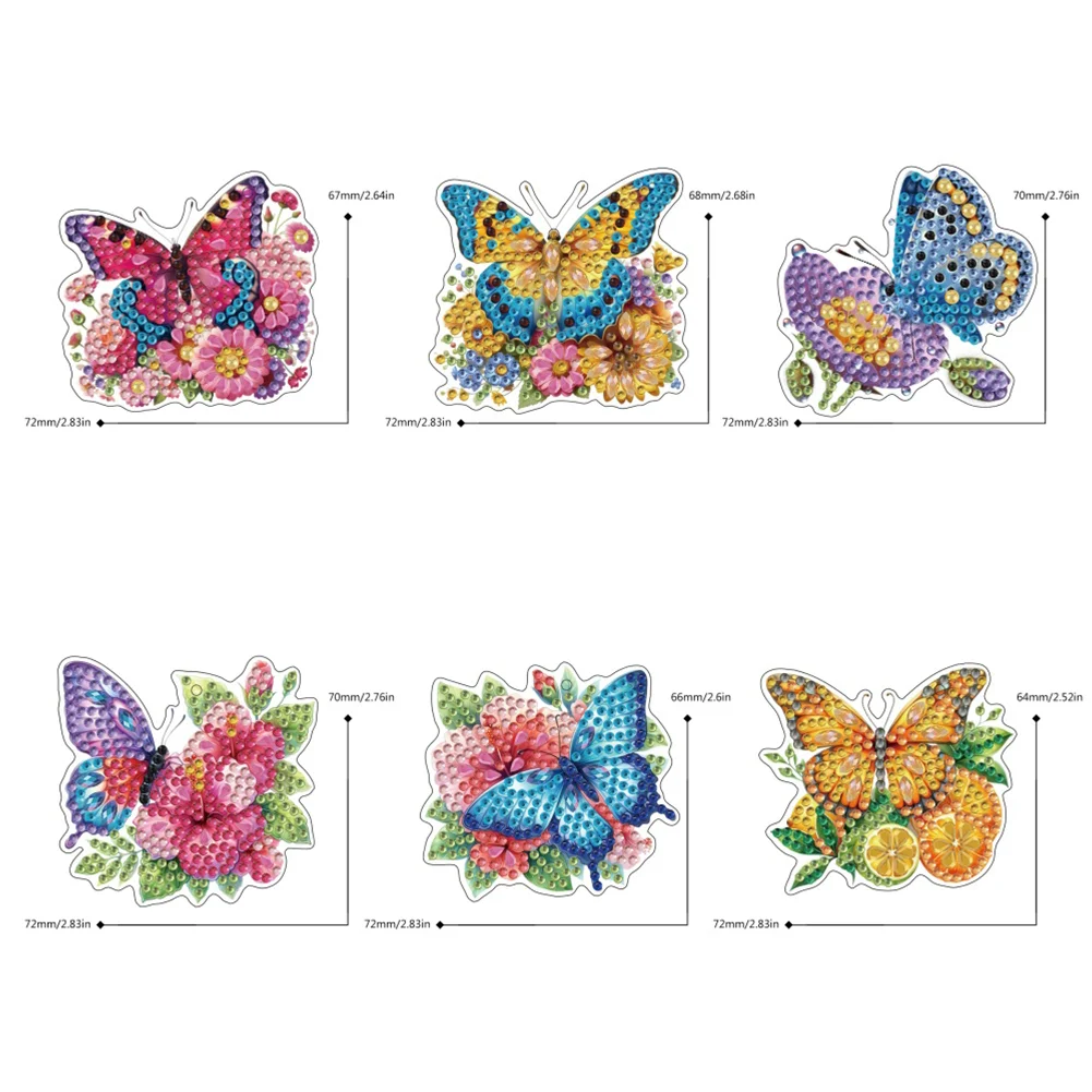 6Pcs Double Sided Special Shaped Butterfly Diamond Painting Keychain for Adults