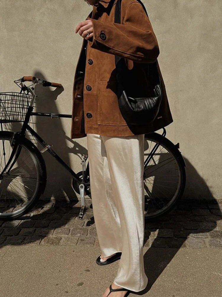 Churchf Churchf Shot-Vintage Lapel Long Sleeve Button Coat 24 Stylish Female Loose Street Style Pocket Jacket