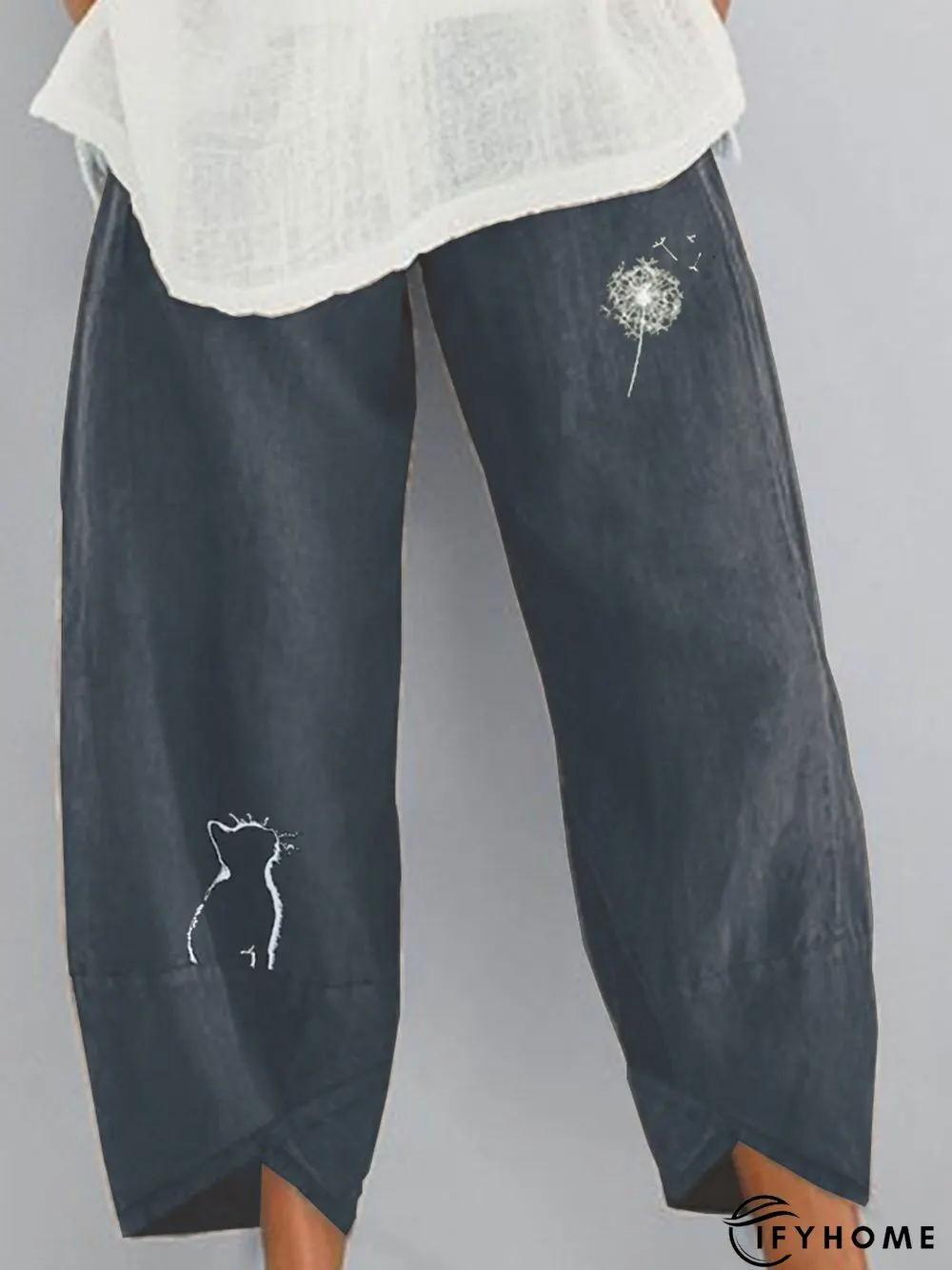 Casual Vintage Cotton-Blend Animal Pants | IFYHOME