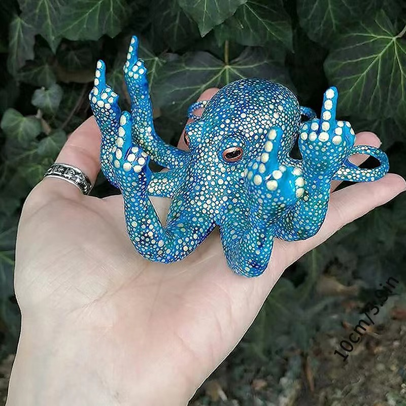 Glow in the dark octopus with creative middle finger gesture resin ornament crafts