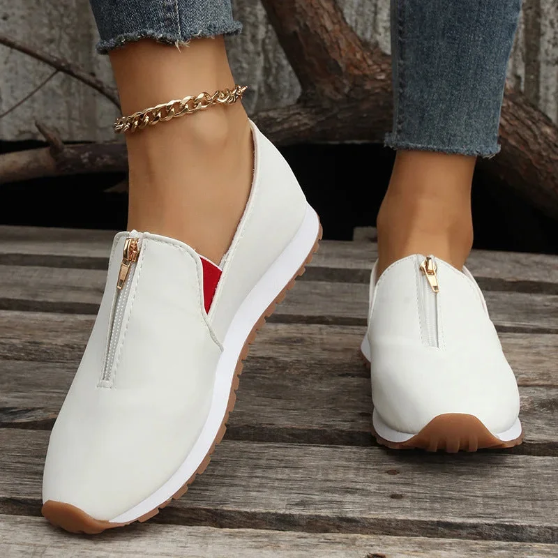 Women Front Zipper Loafer Casual Sneaker Shoes