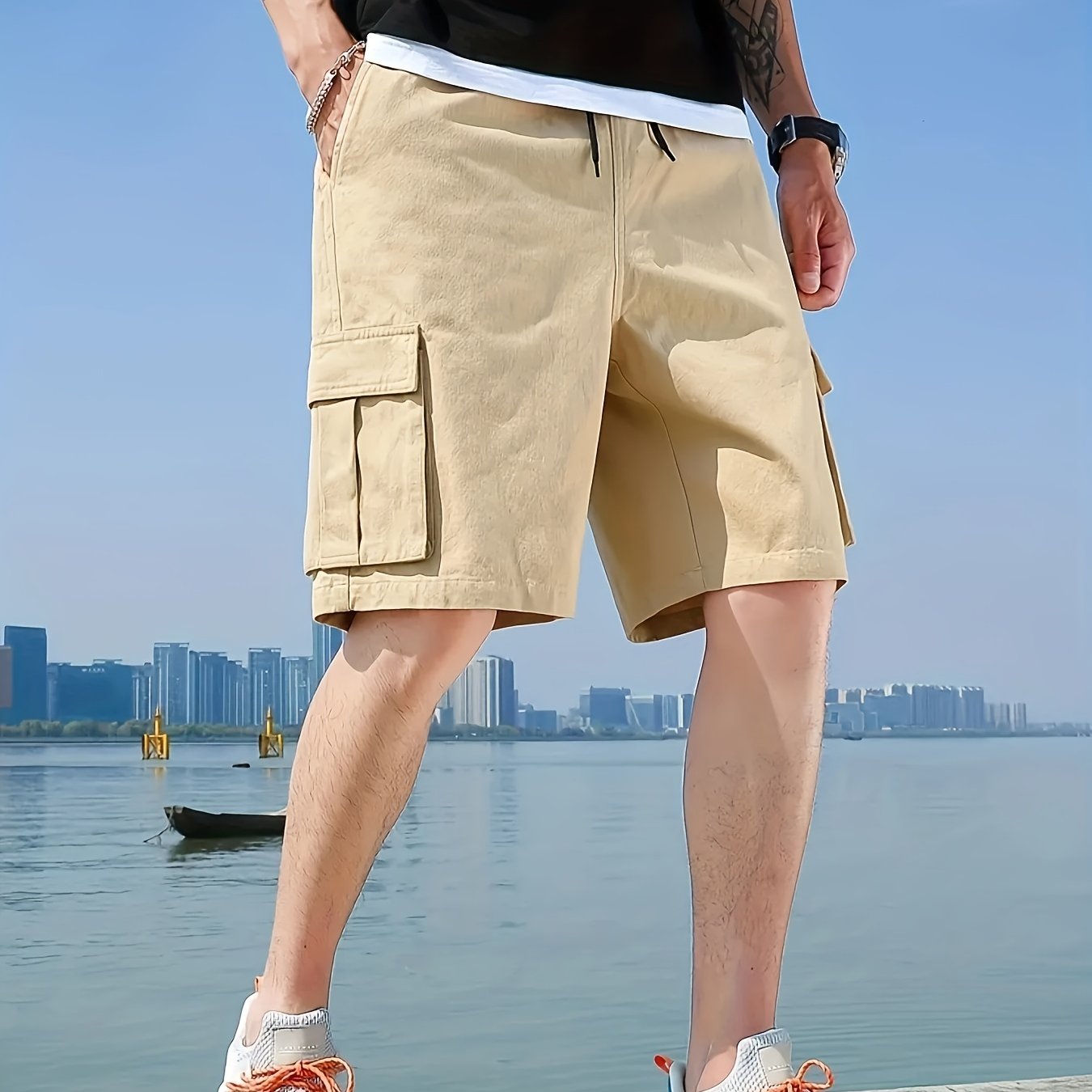Men's Cotton Cargo Shorts With Big Pockets, For Summer Causal Wear