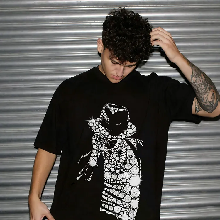 Rhinestone Glove Silhouette Printed Men's T-shirt