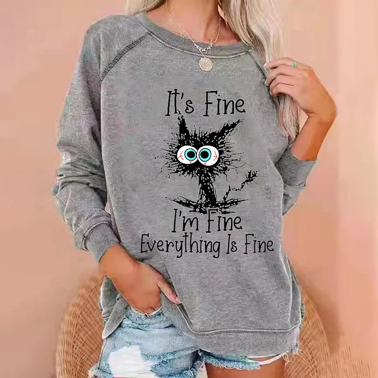 Casual Funny Cat Print Sweatshirt