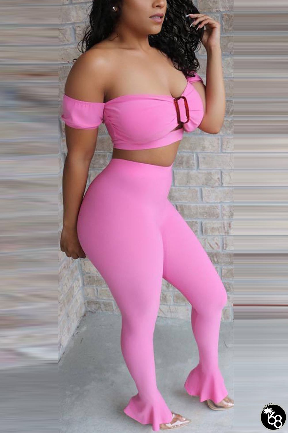 Pink Sexy Strapless Flounce Two-pieces Set | 168DEAL