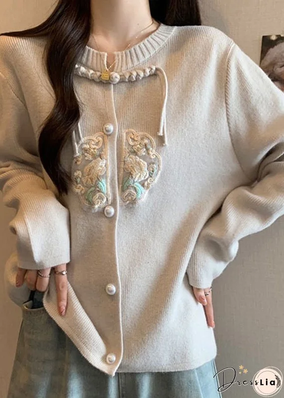 Style Apricot Tassel Button Patchwork Knit Coat Fall