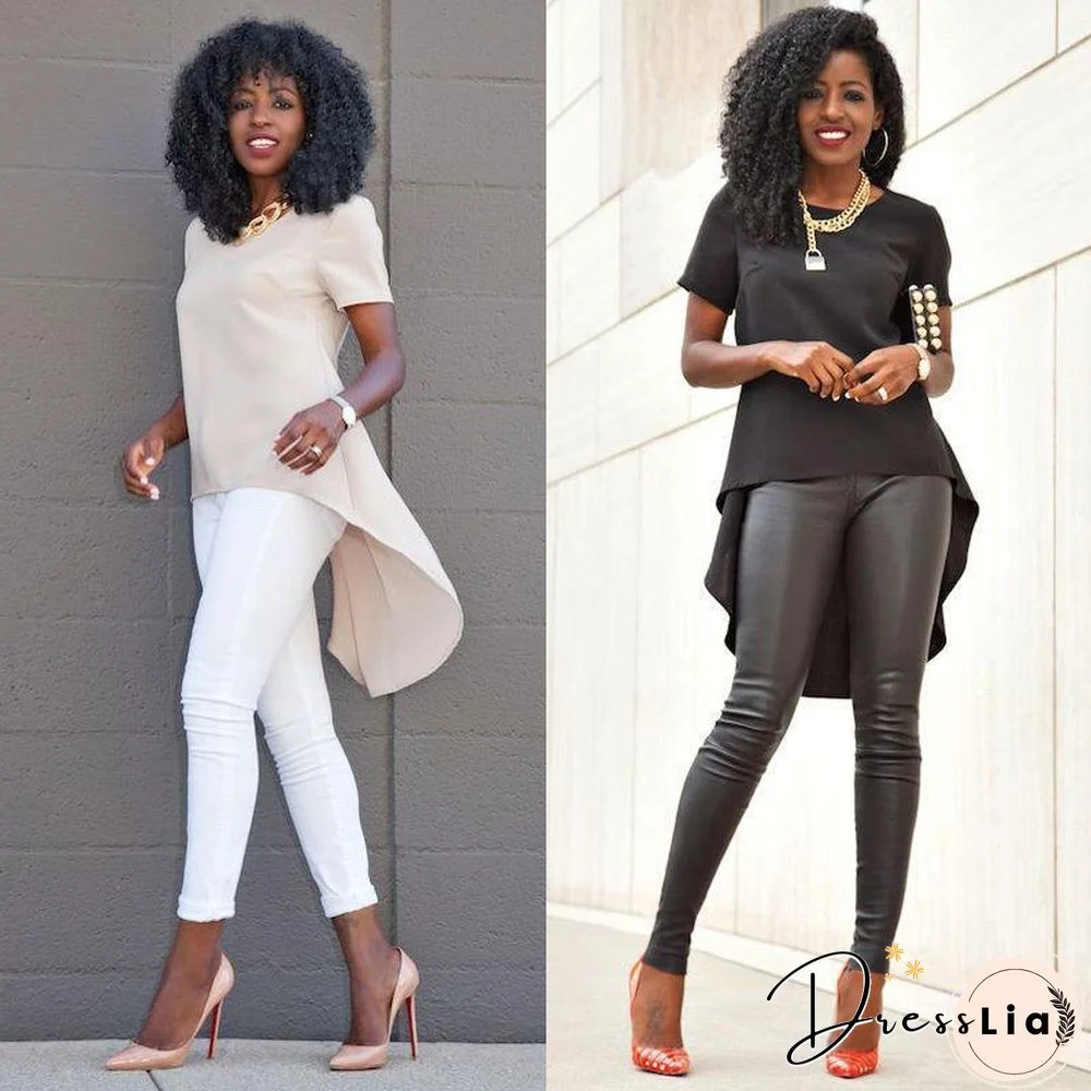 Plus Size Women Maxi T-shirt Tail Fashion Loose Short Sleeve Casual Beige Black Tee Top