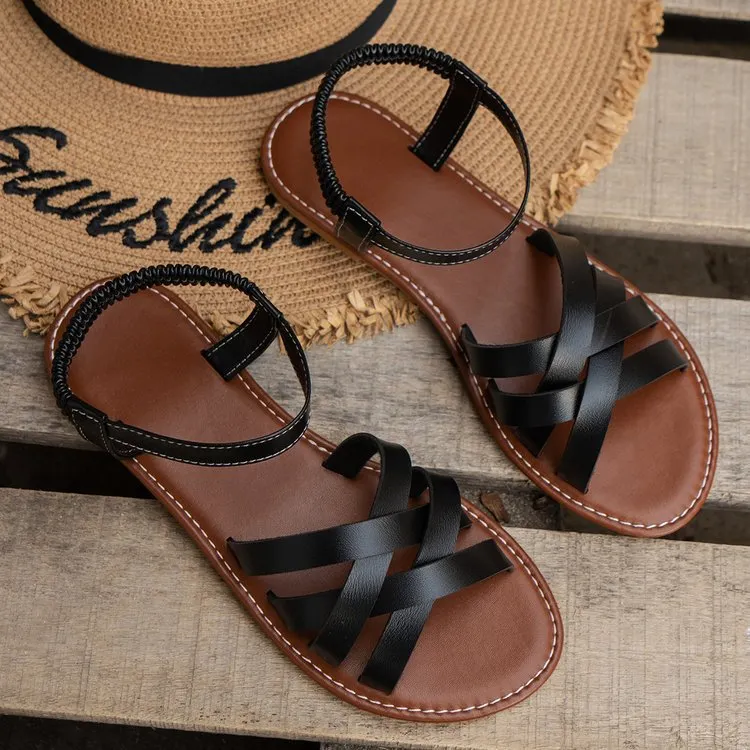 Yyvonne Summer New Large Size Roman Sandals Cross With Flat Sandals Women