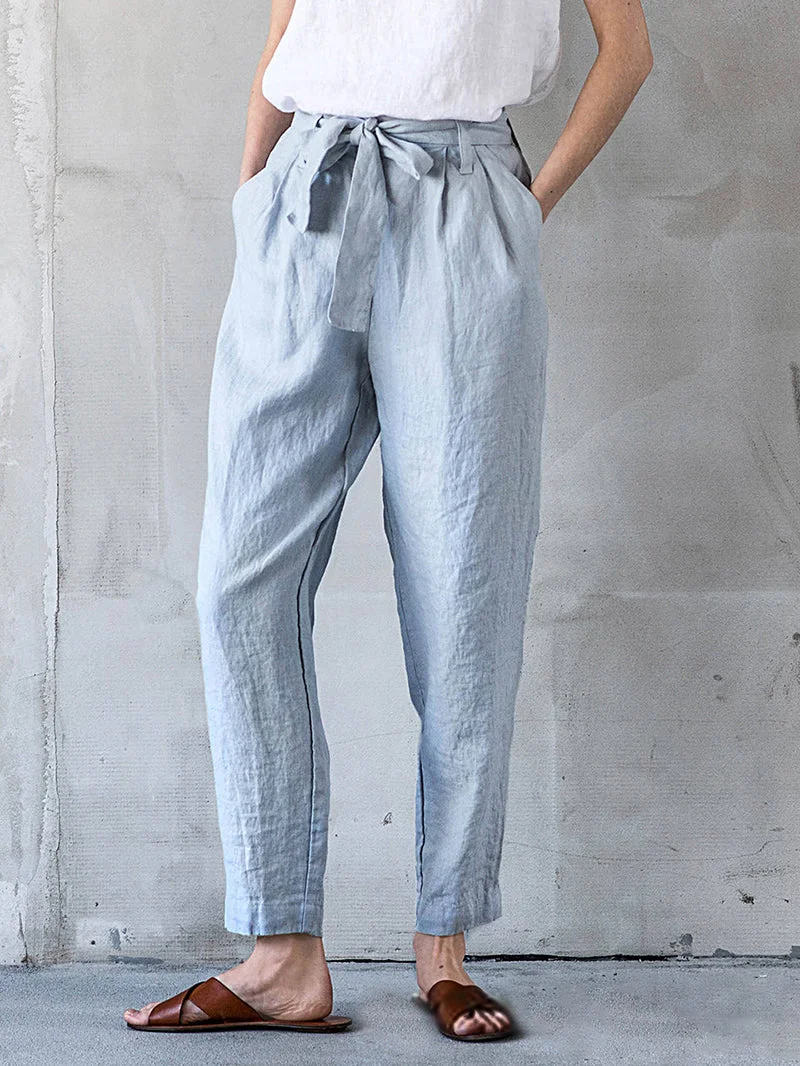 Casual Solid Color Loose Drawstring Pants