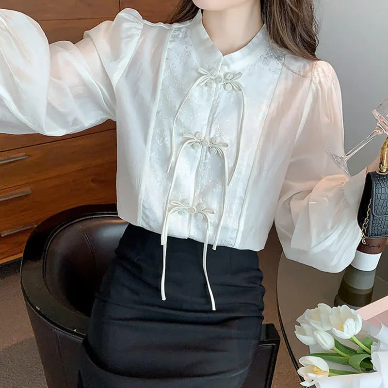 Vintage Buckle Jacquard Long Sleeve Shirt Workwear