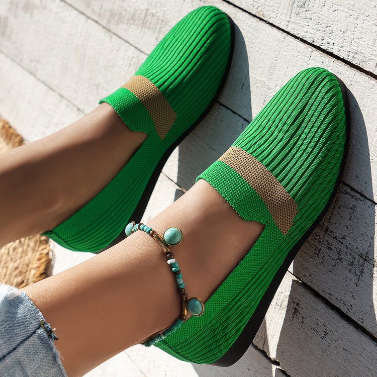 Elderly Women Casual Stripe Design Mesh Flat Shoes