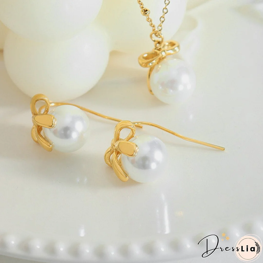 Titanium Steel Bow Drop Earrings