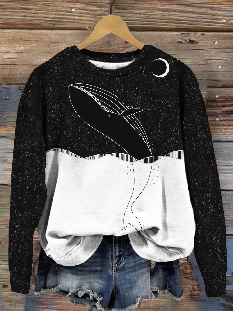 Space Whale Art Crew Neck Comfy Sweatshirt  artssus