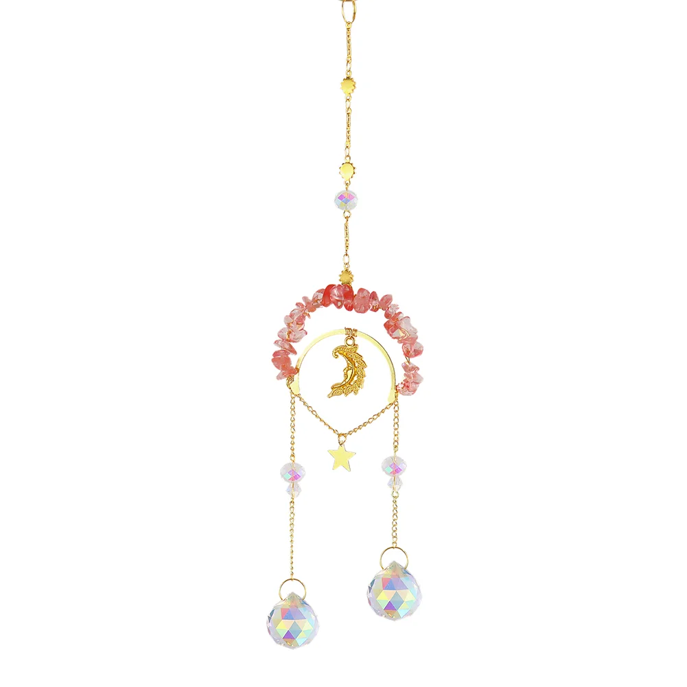 Wind Chime Crystal Light Catcher Natural Stone Star Moon Prism Ornaments