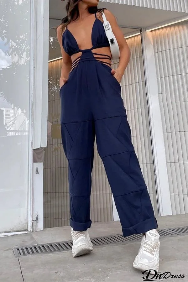 Sleeveless tie cutout jumpsuit