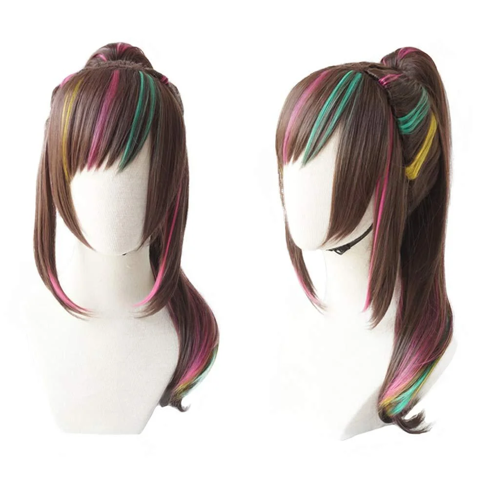 YouTuber Kizuna AI 1st Live Hello World Cosplay Wavy Long Ponytail Wig Synthetic Hair Heat Resistant Halloween + Free Wig Cap