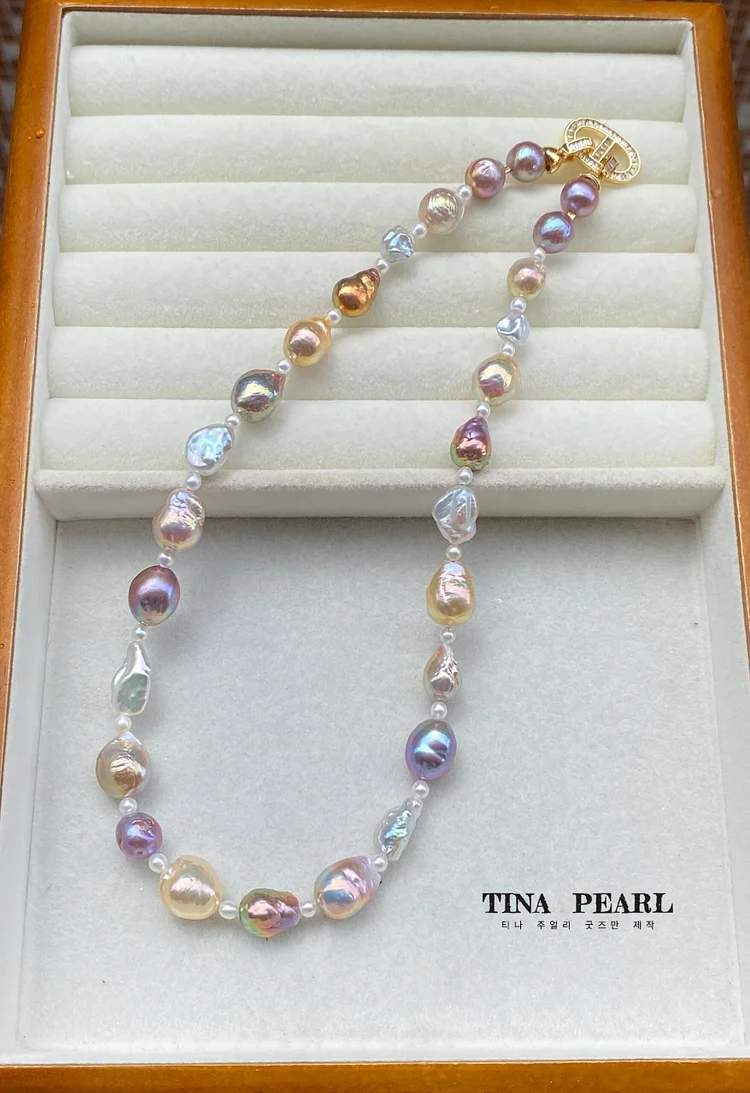 TINA PEARL Colorful Aurora pearl necklace s925