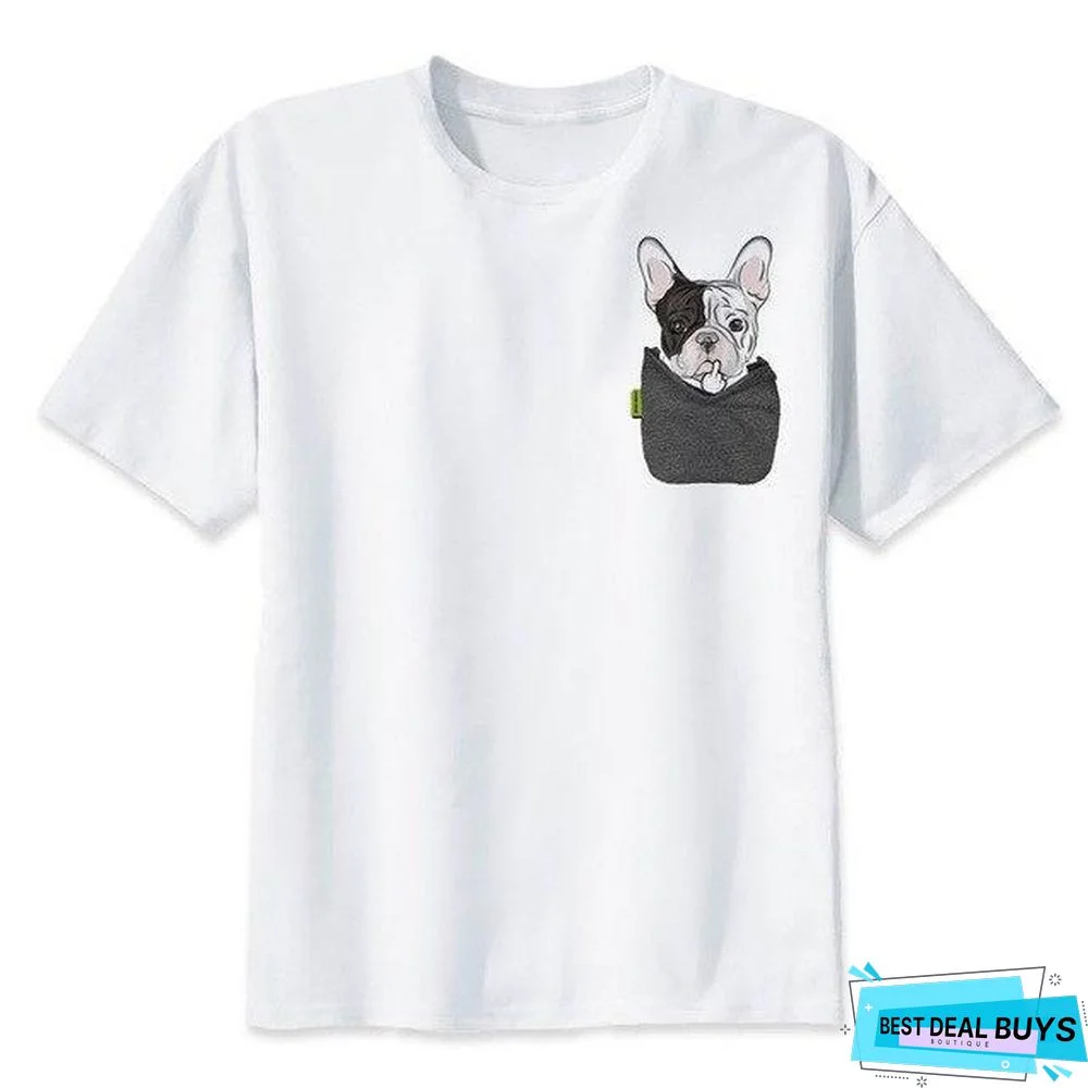 French Bulldog Casual White Printed Short Sleeve T-Shirt For Men/Women Tops Tees