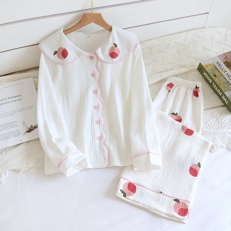 Sweet Peach Printed Pajama Set - Gotamochi Kawaii Shop, Kawaii Clothes