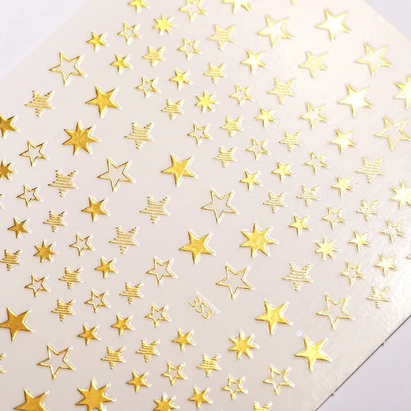 1PC Sliver Gold Glitter Shiny 3D Nail Stickers Slider Stars Nail Art Transfer Adhesive Decals Decoration DIY Tips Accessories