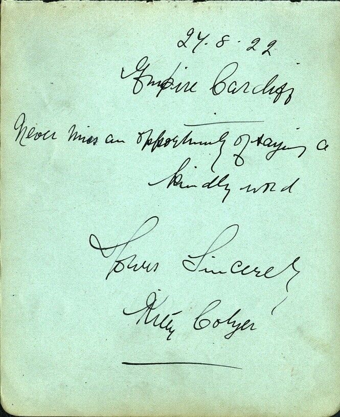 KITTY COLYER Autograph - Cardiff - 1922