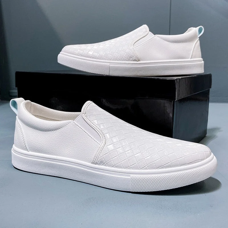 Plus Size 39-46 Men Casual Leather Loafers Slip On Weave Pattern Artificial Leather Low Heel Men Leather Moccasins