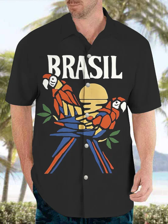 Men's Vacation Parrot Brasil Print Shirt