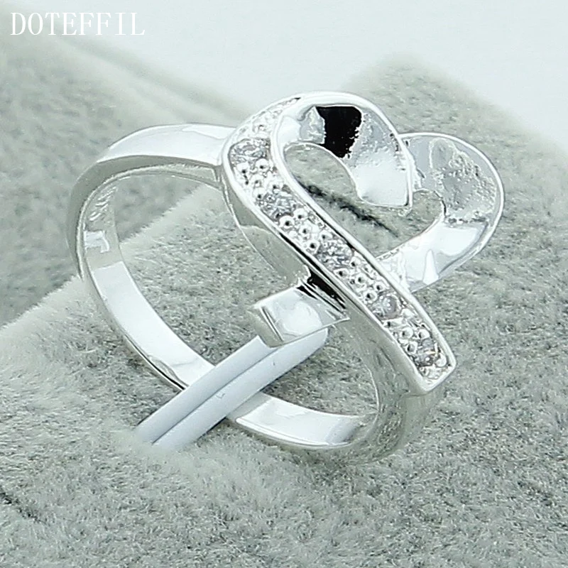DOTEFFIL 925 Sterling Silver Rings Heart Love AAA Zircon CZ Ring For Women Jewelry