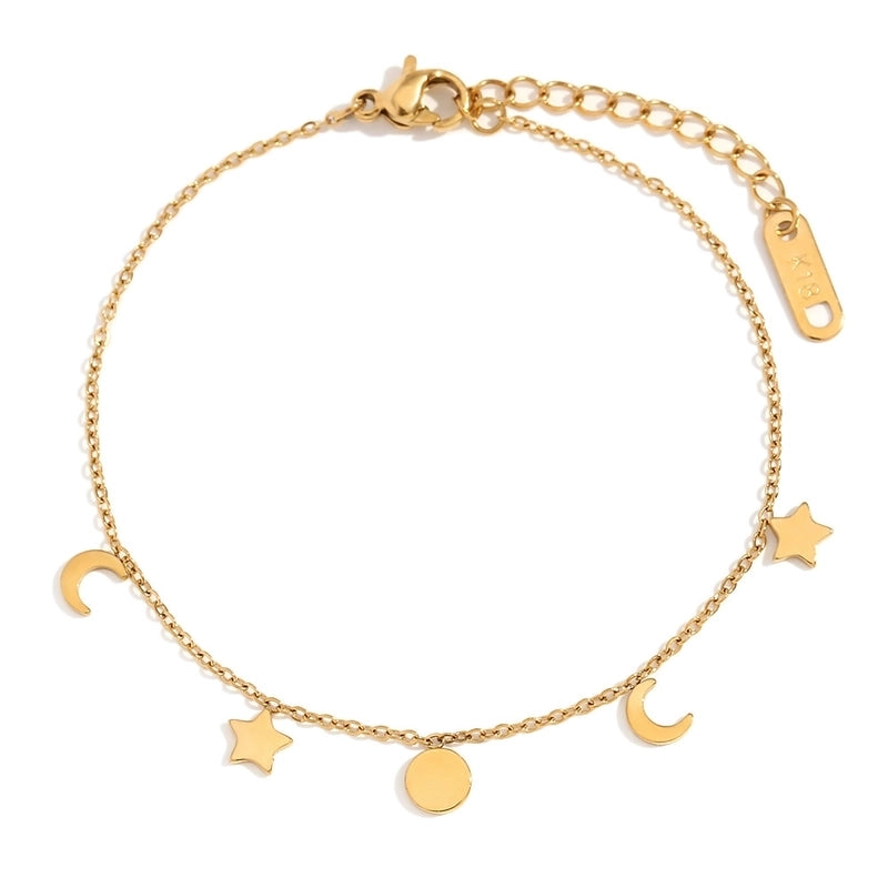 Sweet Minimalist Star Moon 304 Stainless Steel 18K Gold Plated Bracelets In Bulk