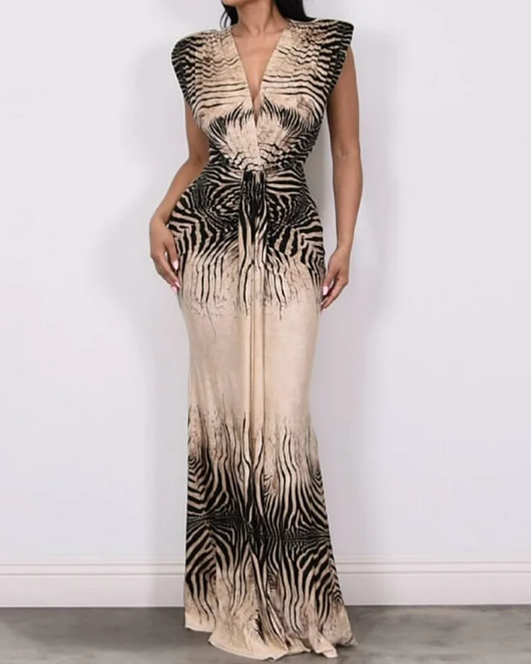 Women's printed deep v-neck dress