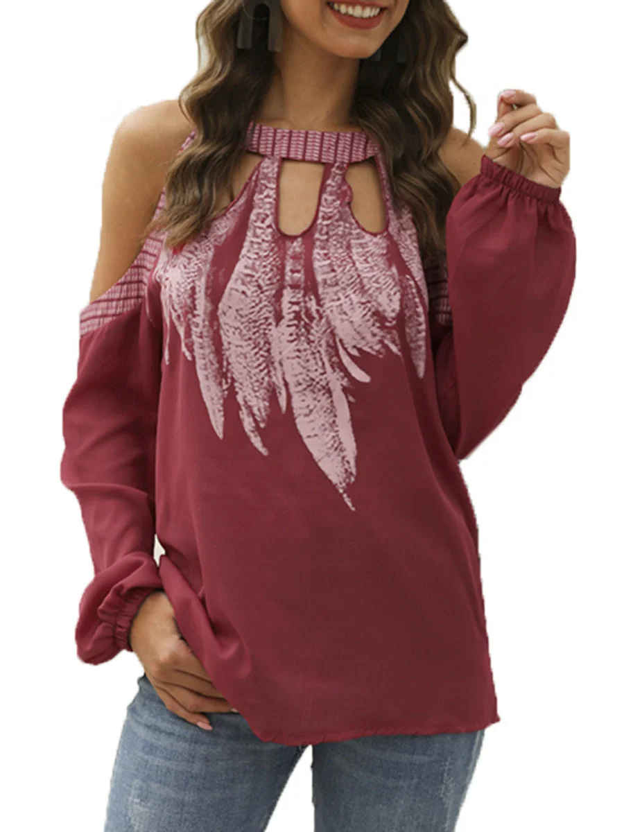 Off Shoulder Long Sleeves Printed Blouse