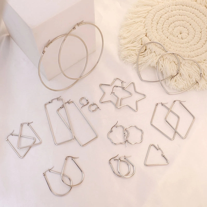 Minimalist Pentagram Oval Flower 304 Stainless Steel Stainless Steel Earrings