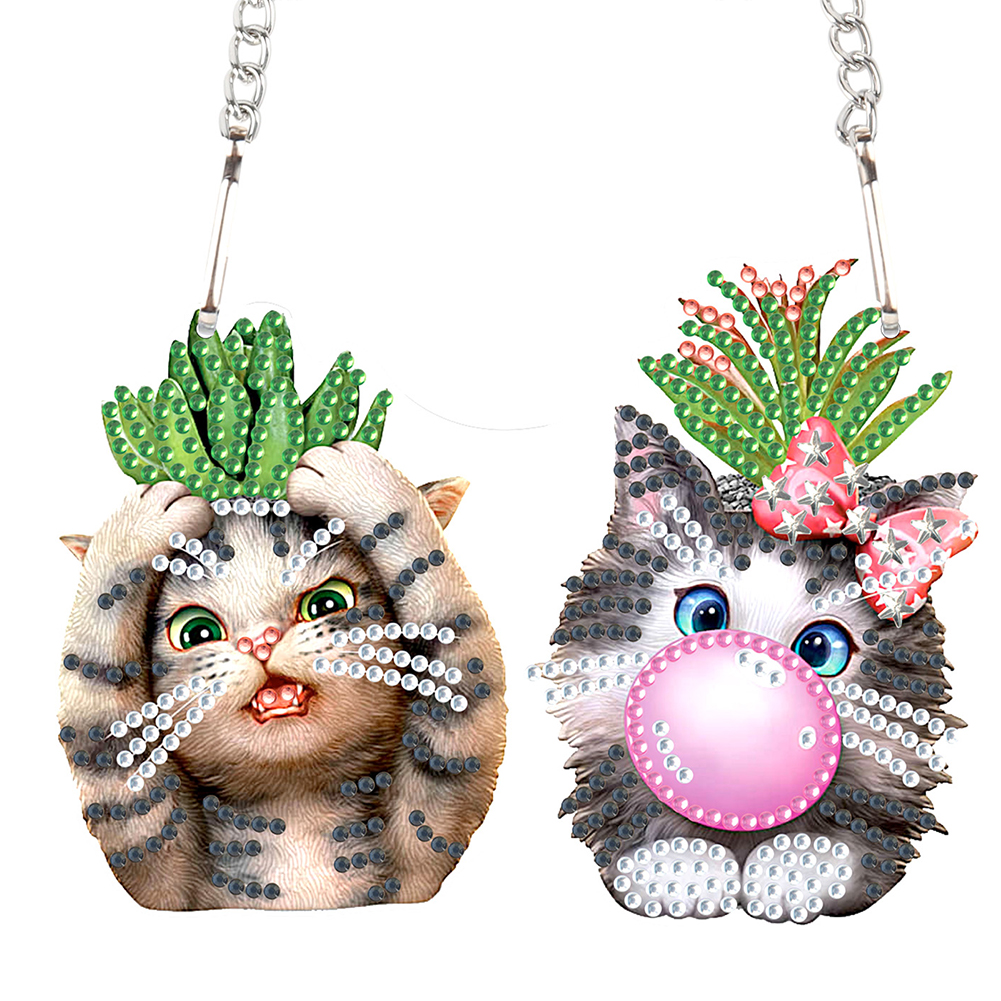 Acrylic Two Cats Single-Sided Diamond Painting Hanging Pendant for Wall Decor