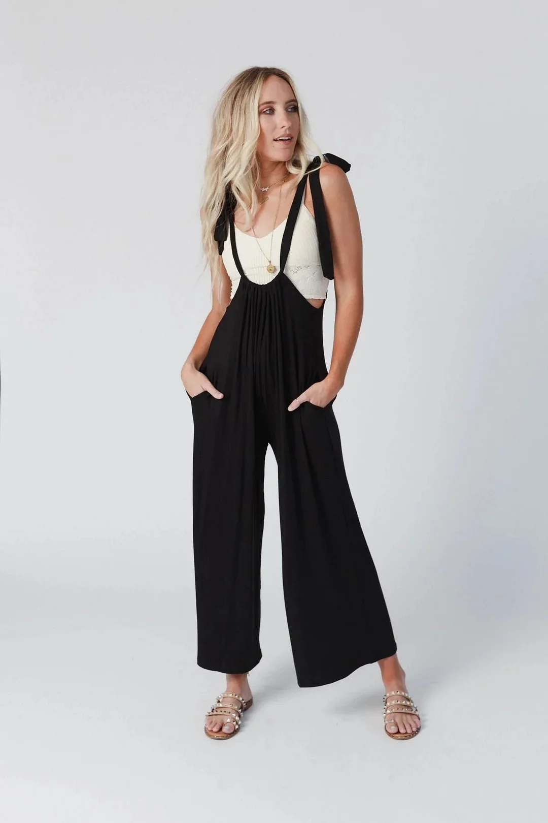 🎀New | Silky Washed Solid Suspender Jumpsuit🎀