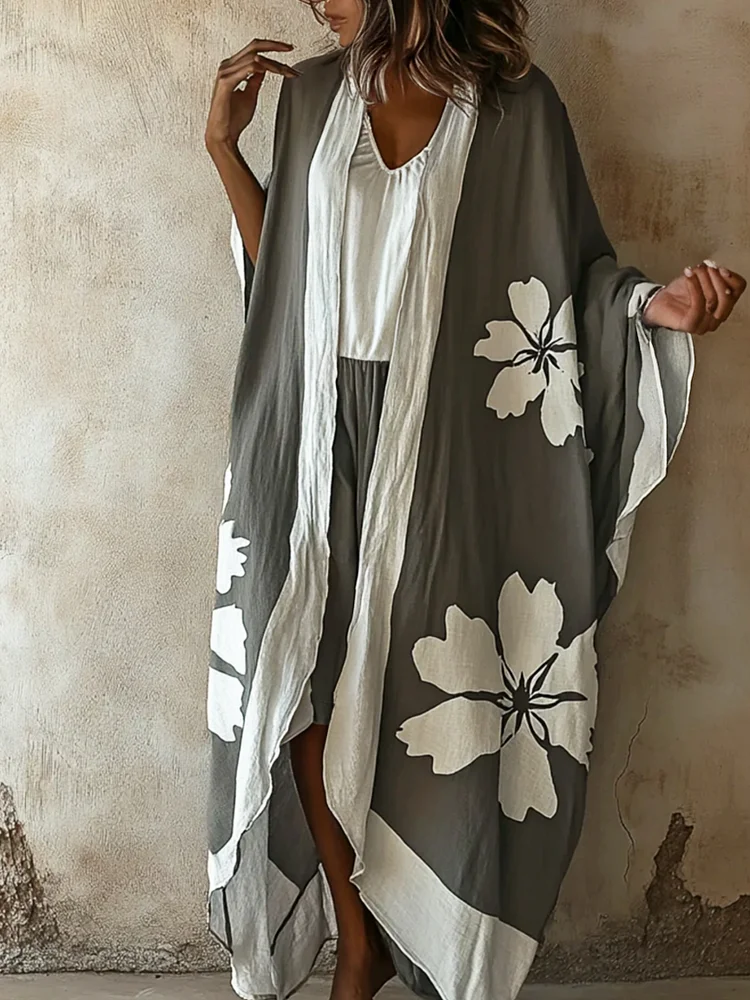 Elegant White Flower Linen Robe
