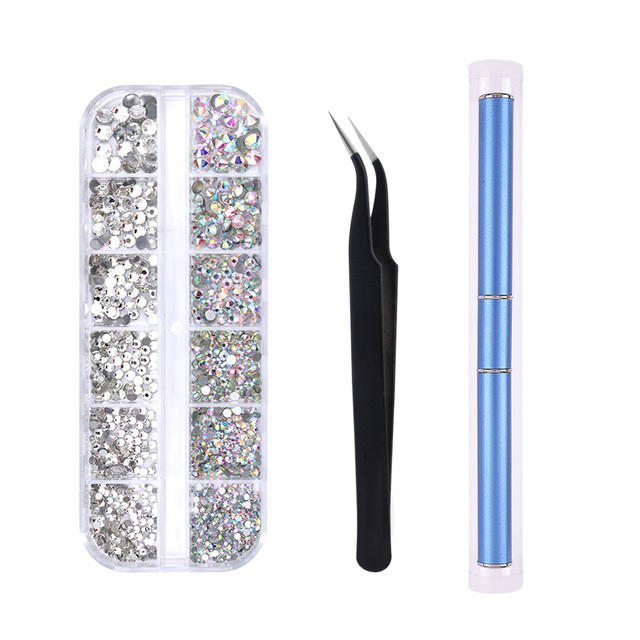 Multi-Size Nail Rhinestones Kit 3D Crystal AB DIY Nail Art Decors Diamond Gems Glitter Manicure Point Drill Pen Tweezers Tools #