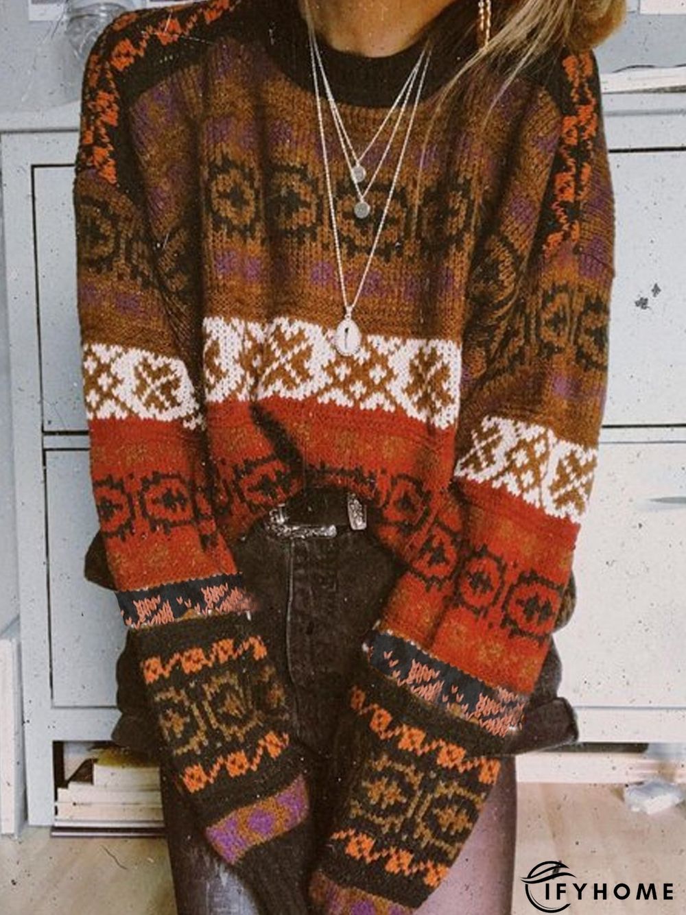Loose Crew Neck Boho Wool/knitting Sweater | IFYHOME