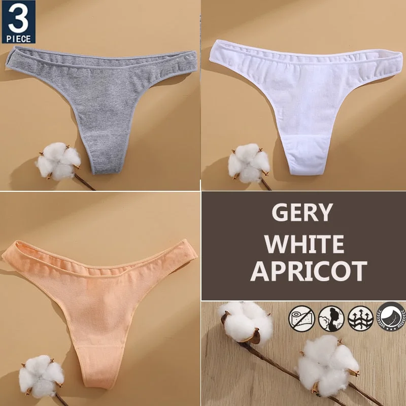 FINETOO 3PCS/Set Cotton Lingerie Women's G-string Underwear 7 Solid Colors Ladies Panties Female Low-Rise Woman's Thong Briefs