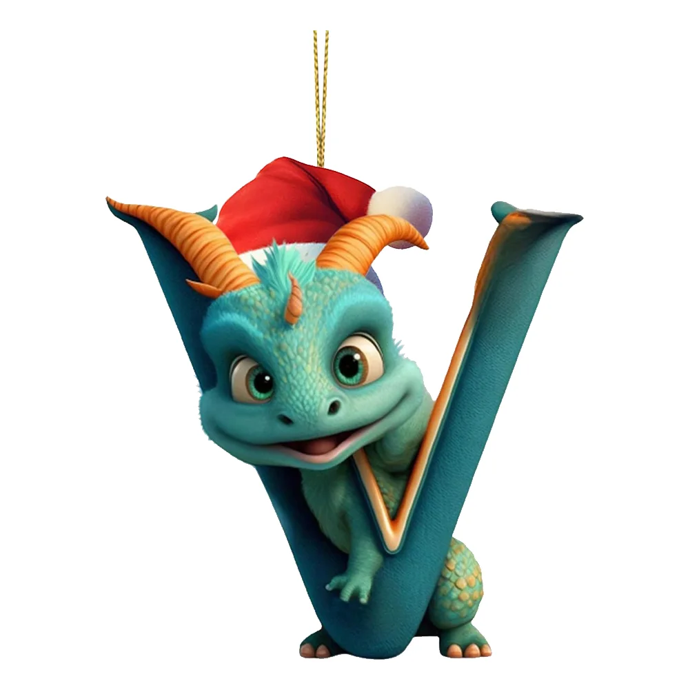 Christmas Cute Dragon Pendants Acrylic Letter Shaped Exquisite for Xmas Tree Car