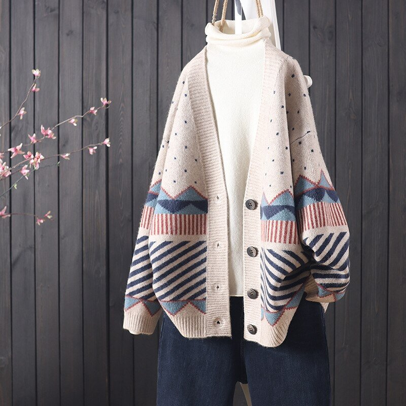 2021 new spring and autumn long-sleeved cardigan knitted jacket women's sweater loose all-match western-style blouse