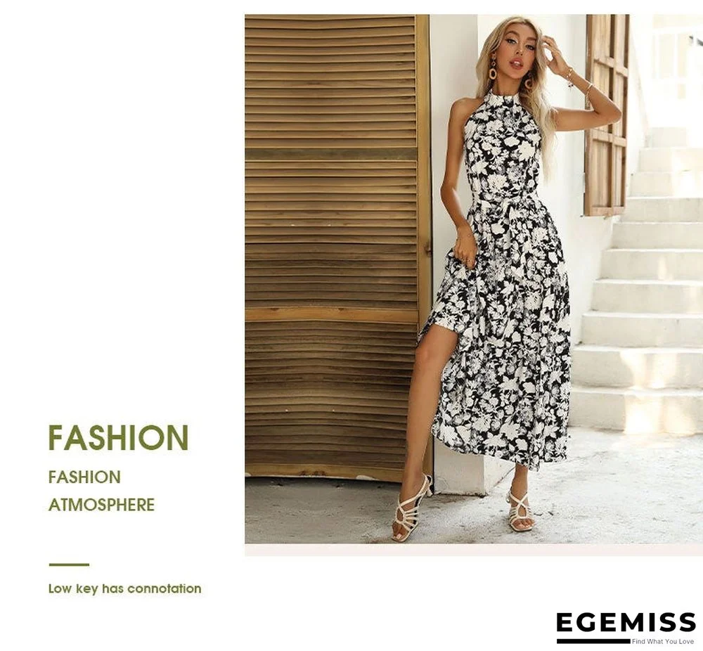 Summer New European and American Printed Open Neck Dress with Suspender | EGEMISS