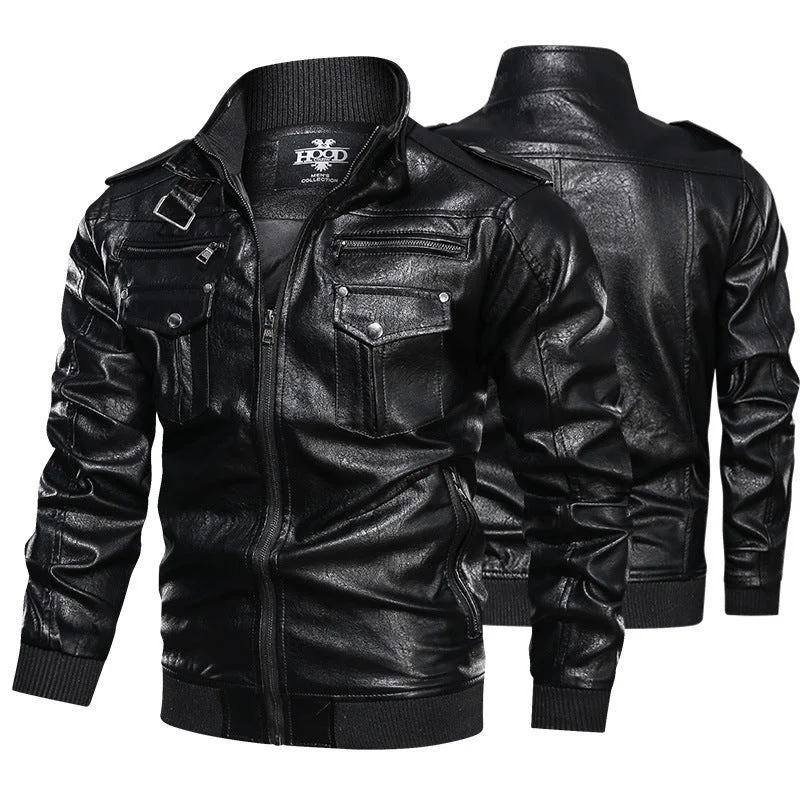 Men's Stand-up Collar Retro Wash Leather Jacket