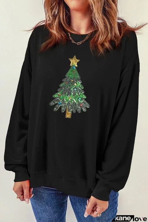 Sequin Christmas Tree Long Sleeve Sweatshirt