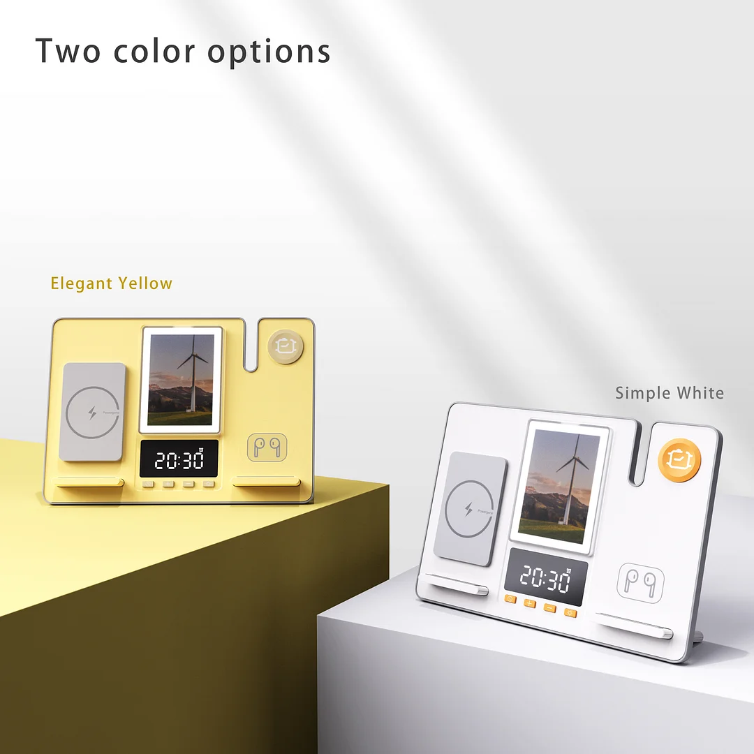 Factory OEM Desktop Wireless Charger 15W 5 IN 1 Wireless Charging Alarm Clock Night Light Charger For Business Gifts And Office