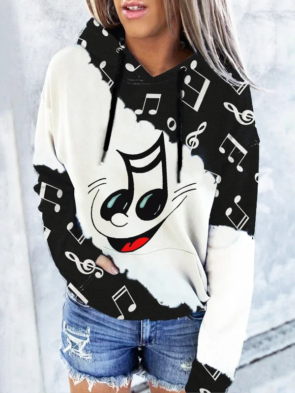 Funny Music Note Face Long Sleeve Hoodie