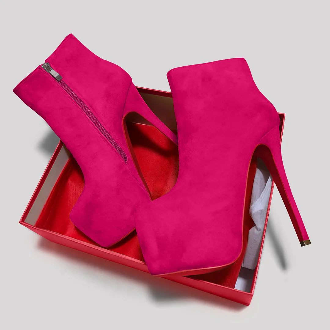 6.1" Women's Sky High Heels Platform Red Bottom Shoes Winter Ankle Boots Suede-MERUMOTE