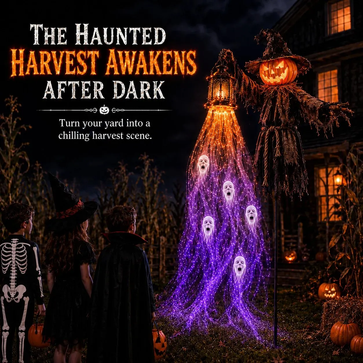 Halloweenské venkovní zahradní světlo se strašidelným strašákem